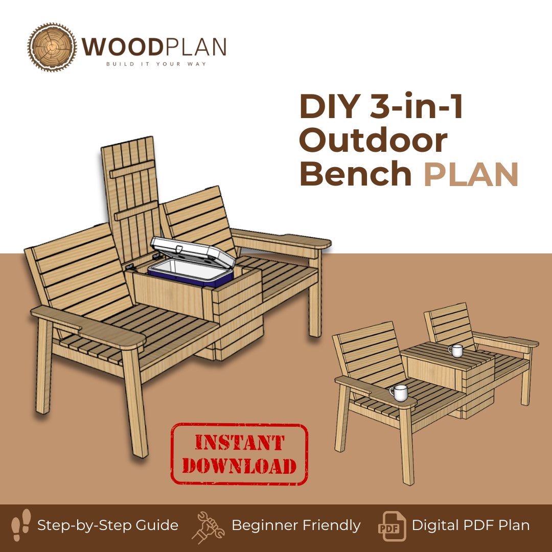3-in-1 Double Bench PDF Plan – DIY Cooler Bench & Table – Outdoor Woodworking Project for Backyard
