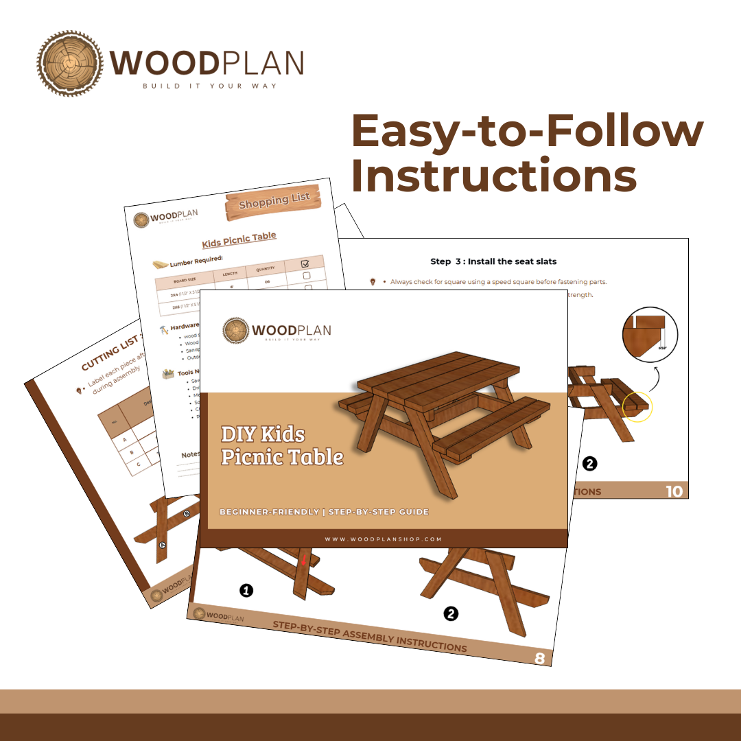 Kids Picnic Table Woodworking Plans – Beginner DIY PDF – Outdoor Children’s Table Build – Digital Download