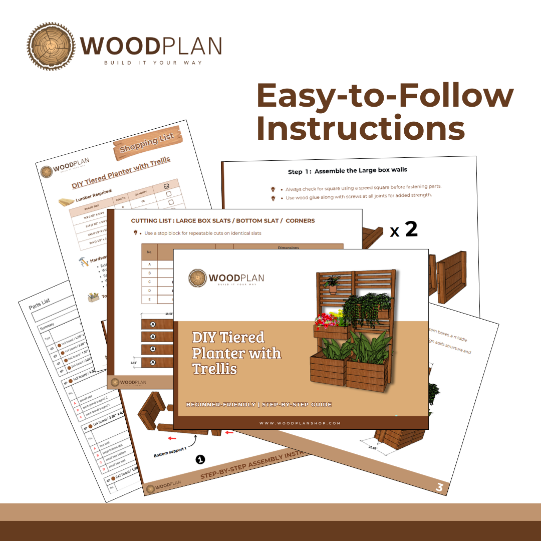 Tiered Planter Box with Trellis - Garden DIY Woodworking Plan -Outdoor Plant Stand - Digital Download