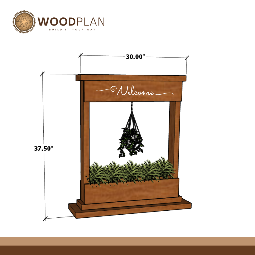 Welcome Stand Woodworking Plan with Hanging Planter Box – DIY Porch Decor – Vertical Plant Stand – Digital Download – Easy Beginner Project