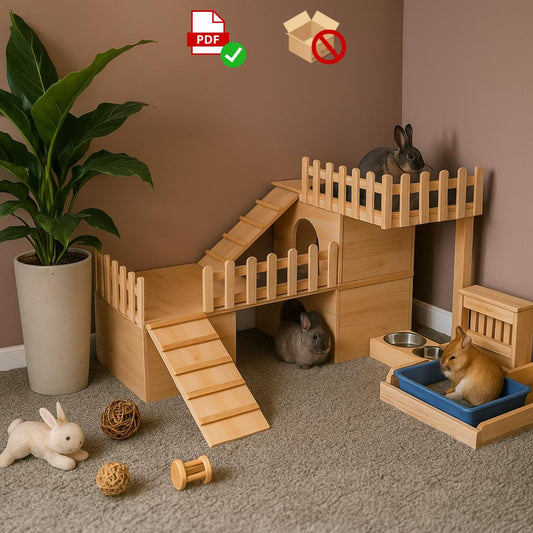 Bunny Habitat Plan | Two-Level Hideout with Feeder Deck (Digital Download)