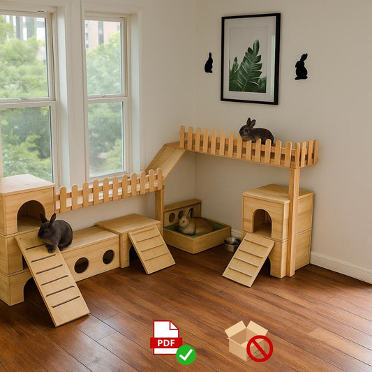 Bunny Playground Plan PDF | Castles, Tunnel Run, Window Perch + Rest Deck | Beginner DIY