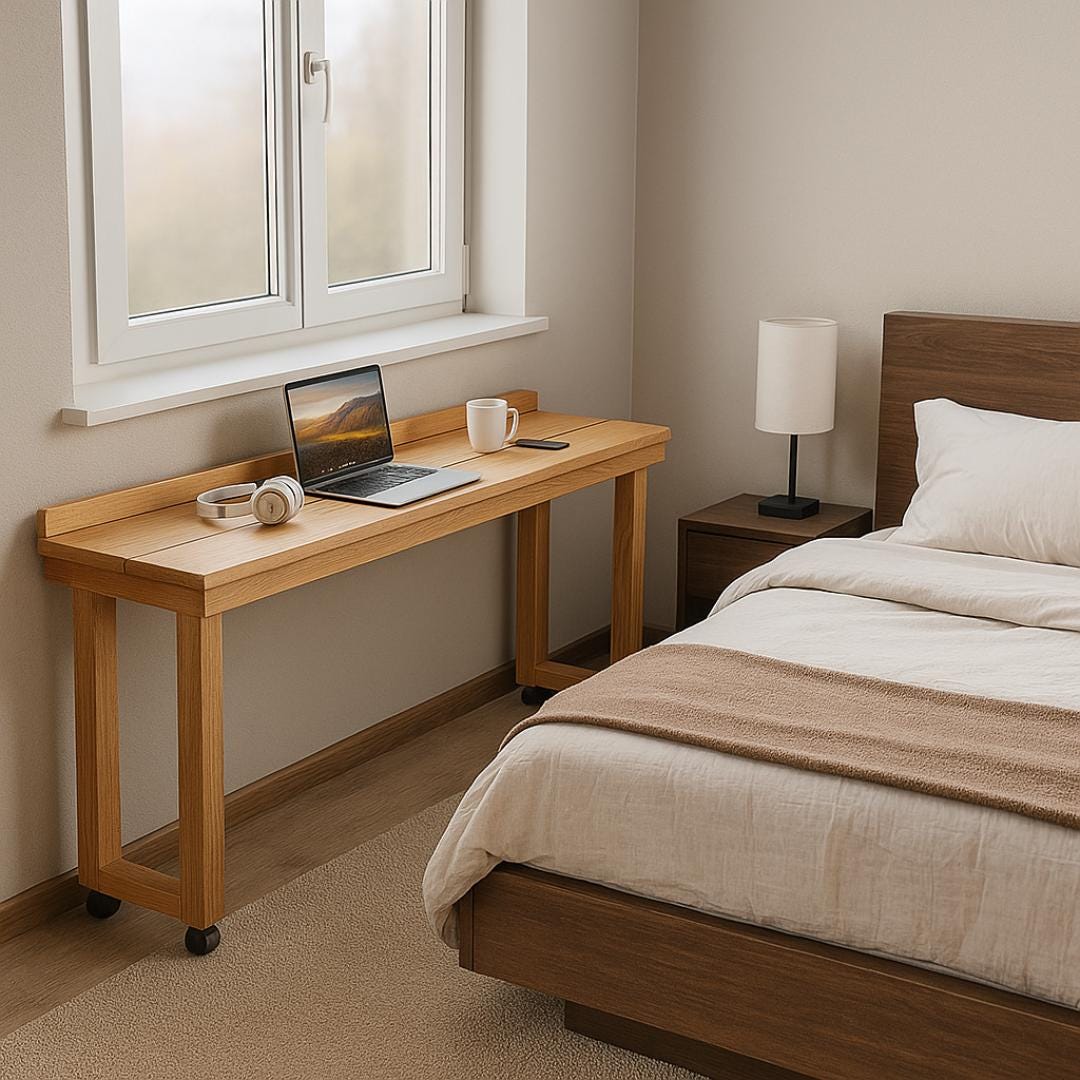 Overbed Table Plan PDF | Rolling Bed Desk, Side Rails, Locking Casters