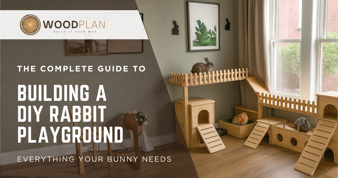 DIY rabbit playground woodworking plan - beginner-friendly bunny castle and tunnel build