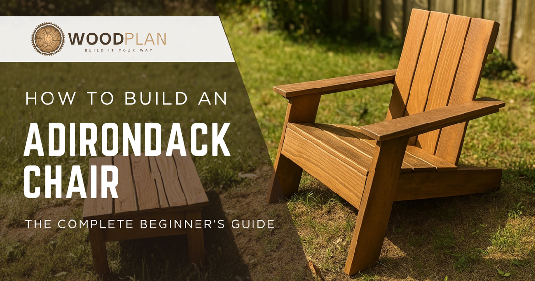DIY Adirondack chair woodworking plan - beginner-friendly outdoor chair build with PDF download