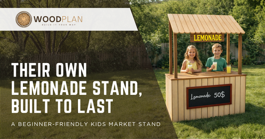 DIY kids lemonade stand with canopy roof, woodworking plan