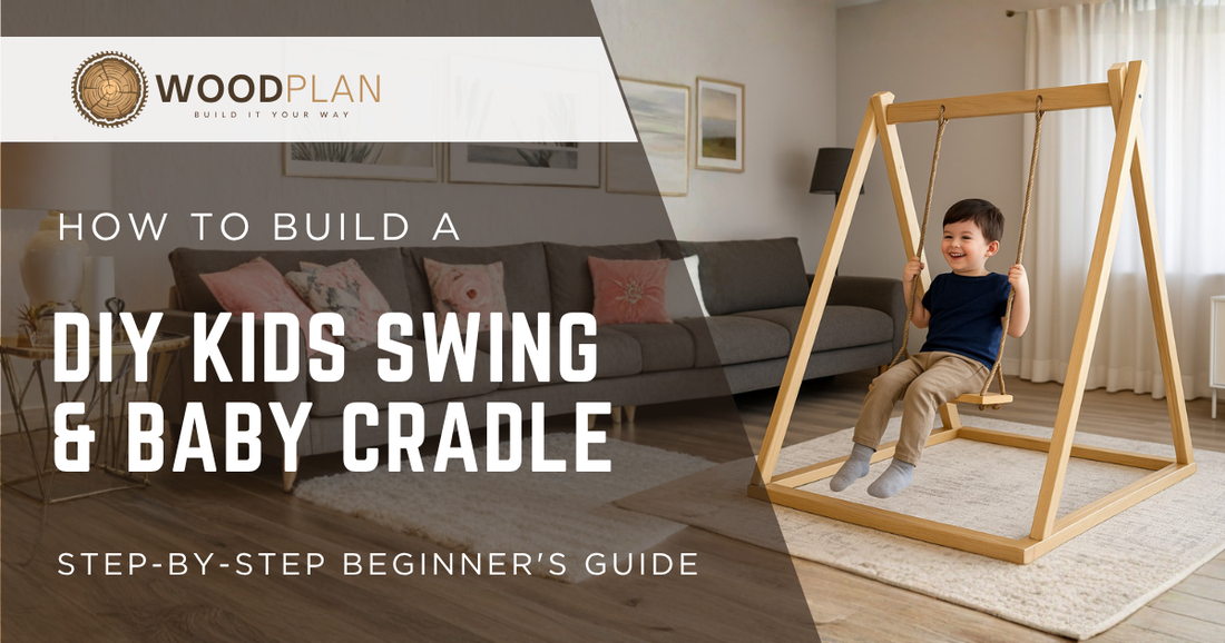 DIY kids wooden swing and baby cradle plan cover, beginner woodworking guide