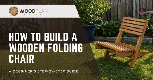 DIY wooden folding chair plan, front and side view with dimensions