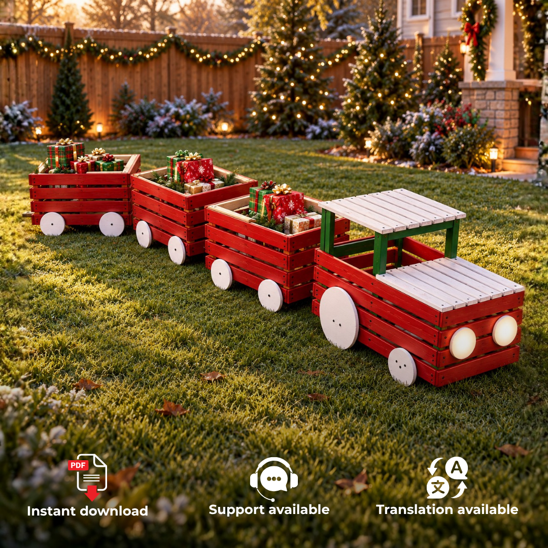 Wooden Christmas Train Plans PDF – Locomotive & 3 Gift Wagons
