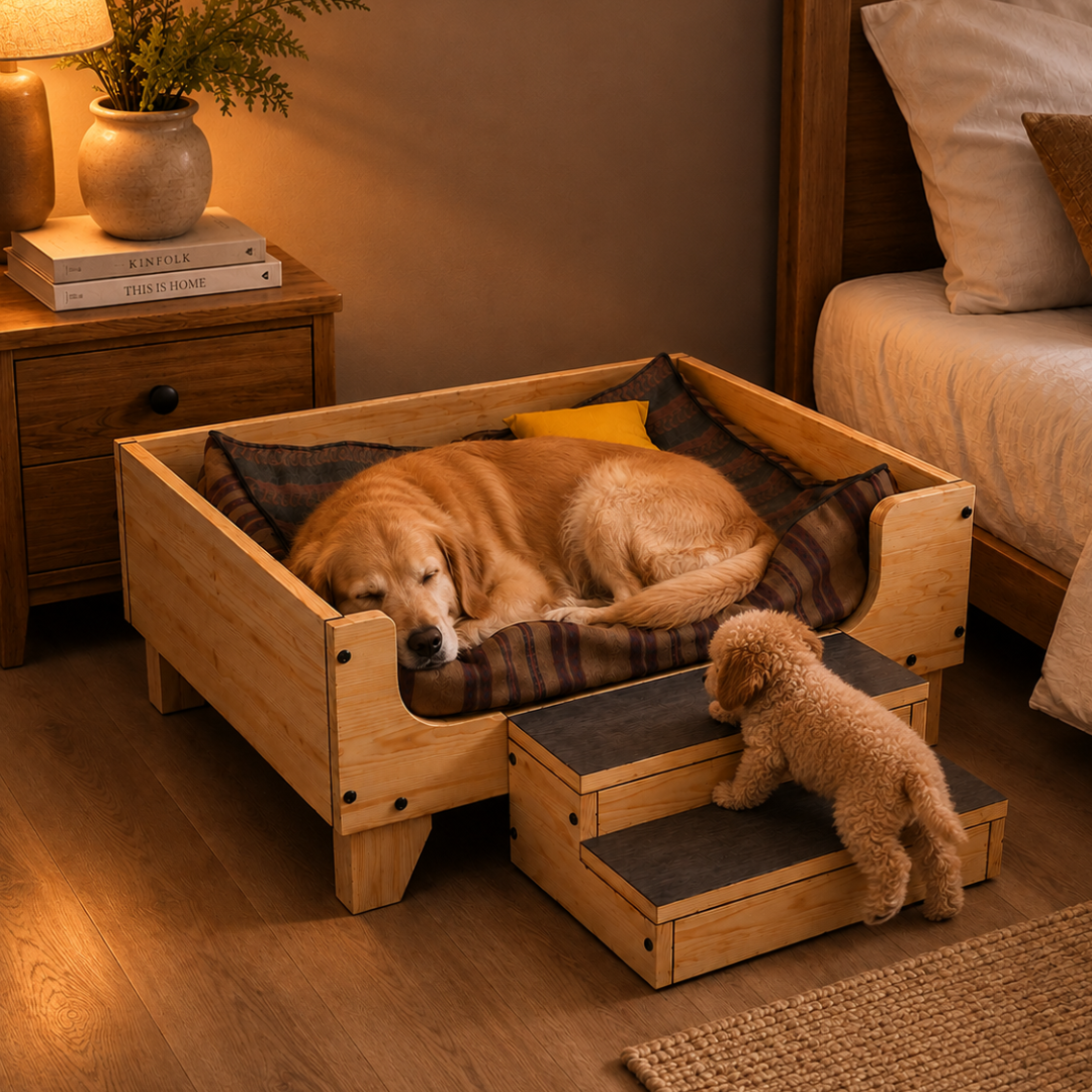Cozy Dog Bed with Stairs: DIY Printable Woodworking Plan (PDF Download)