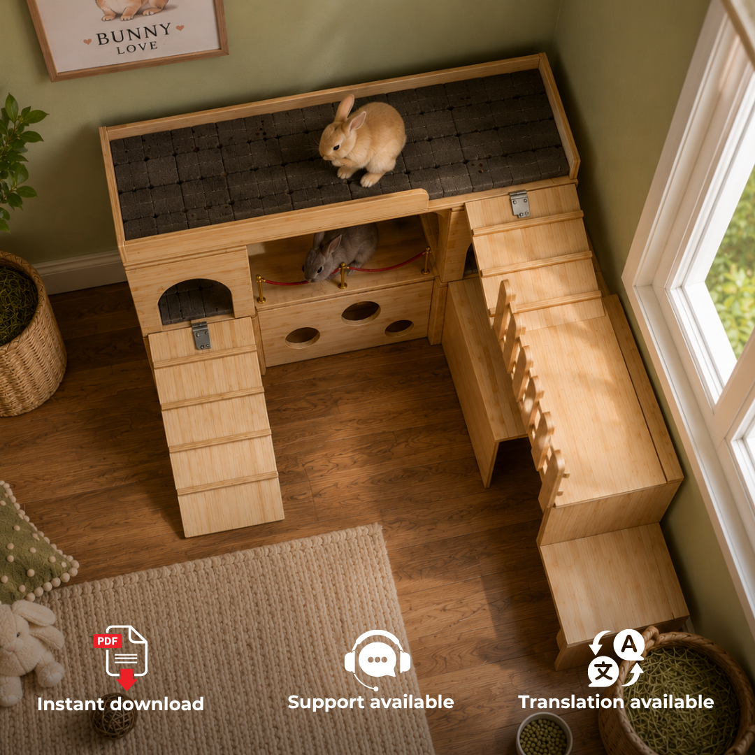 DIY Rabbit Castle and Playground Woodworking Plan | Bunny house PDF