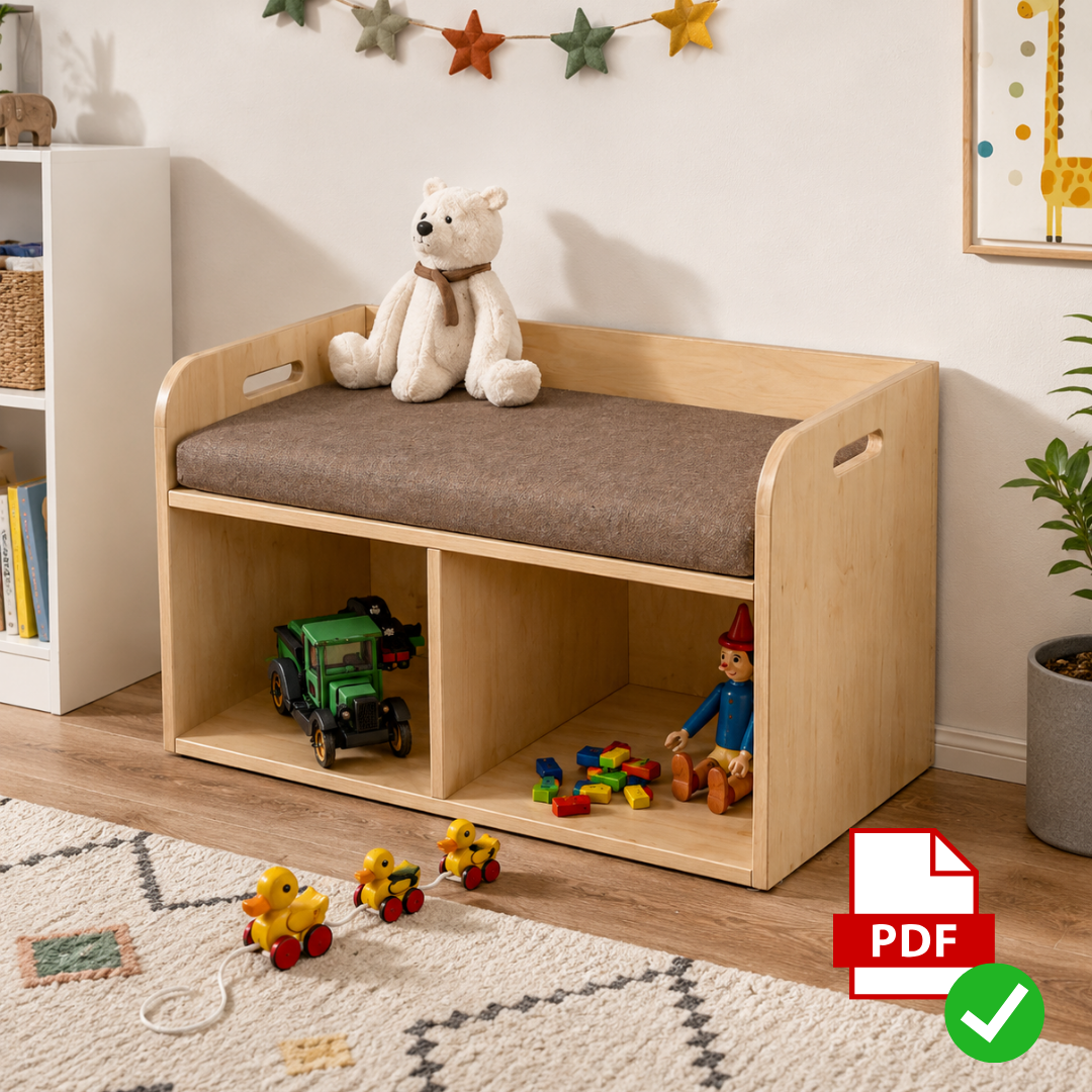 Bench Toy Box with Cushioned Seat: DIY Printable Woodworking Plan (PDF Download)