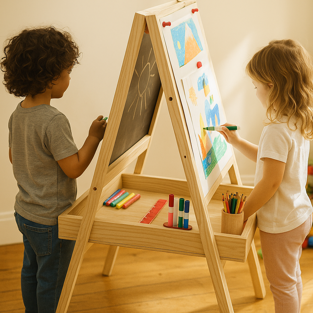Foldable Double-Sided Kids’ Easel – Adjustable, Space-Saving DIY Woodworking Plan
