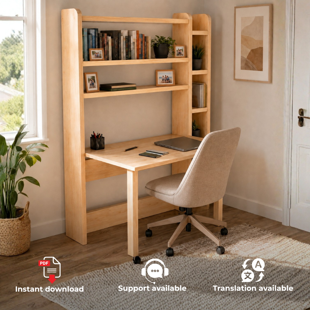 Folding Desk with Bookcase Plans PDF – DIY Space-Saving Desk