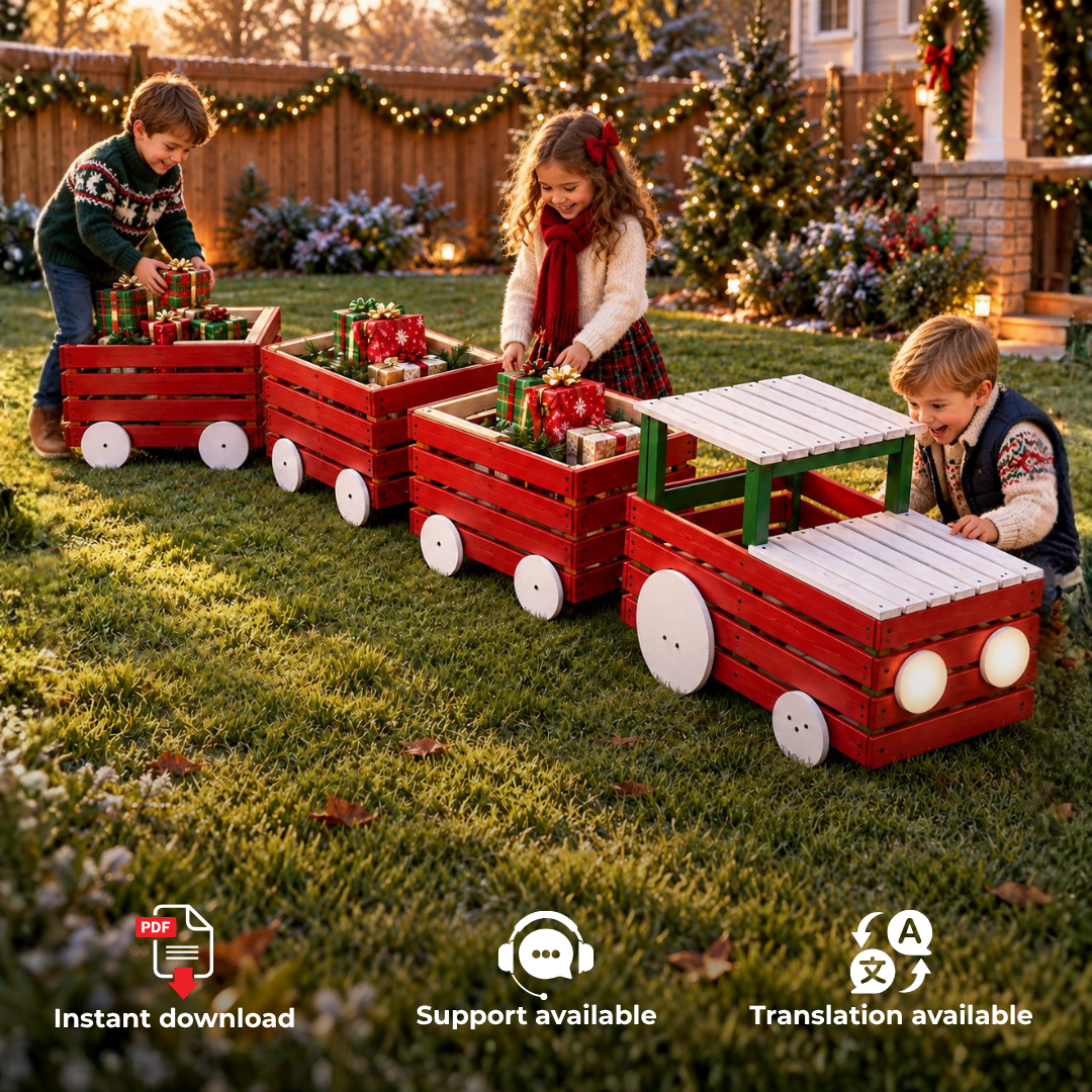 Wooden Christmas Train Plans PDF – Locomotive & 3 Gift Wagons