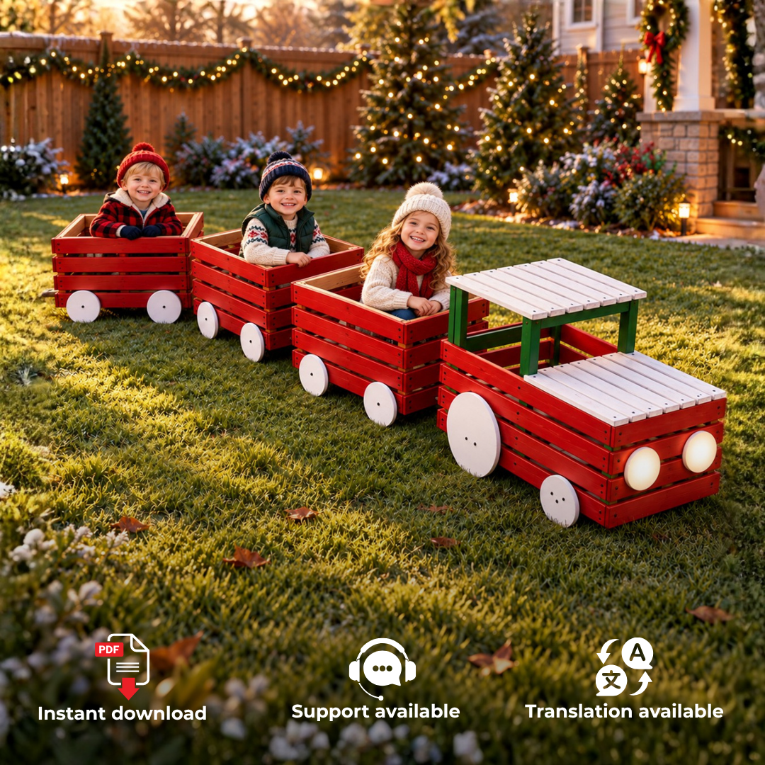 Wooden Christmas Train Plans PDF – Locomotive & 3 Gift Wagons