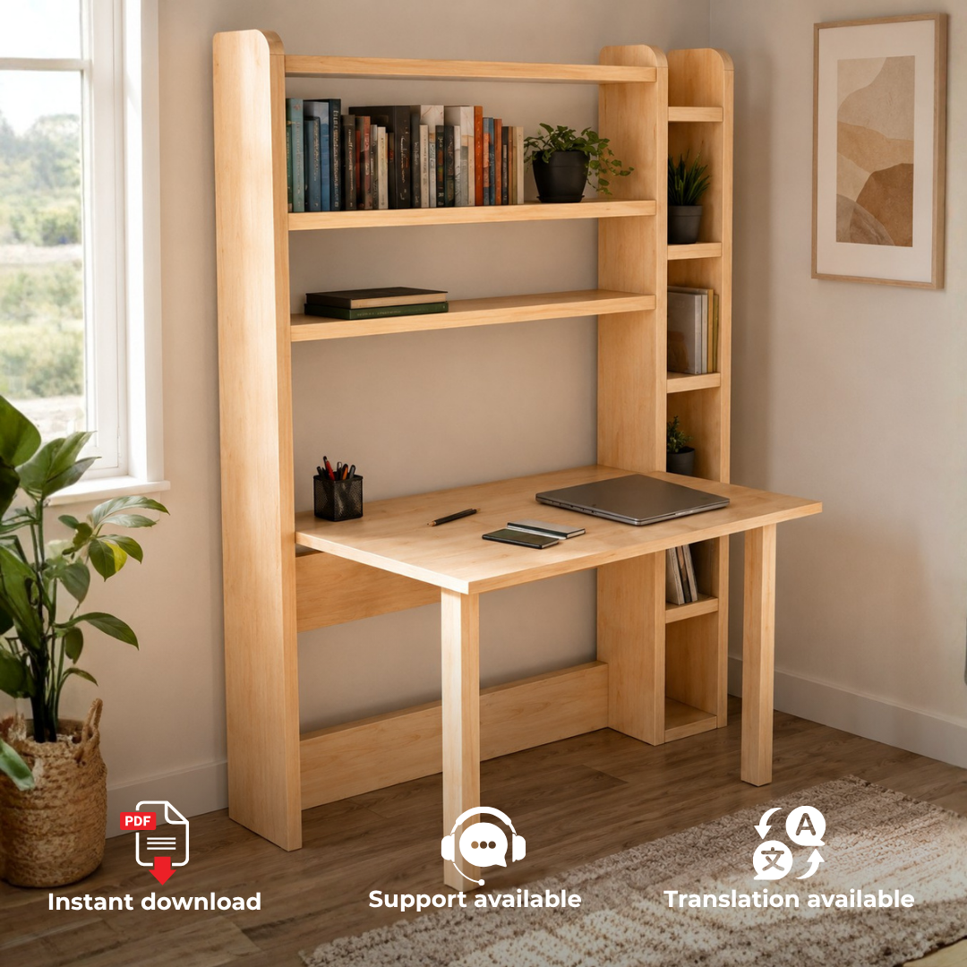 Folding Desk with Bookcase Plans PDF – DIY Space-Saving Desk