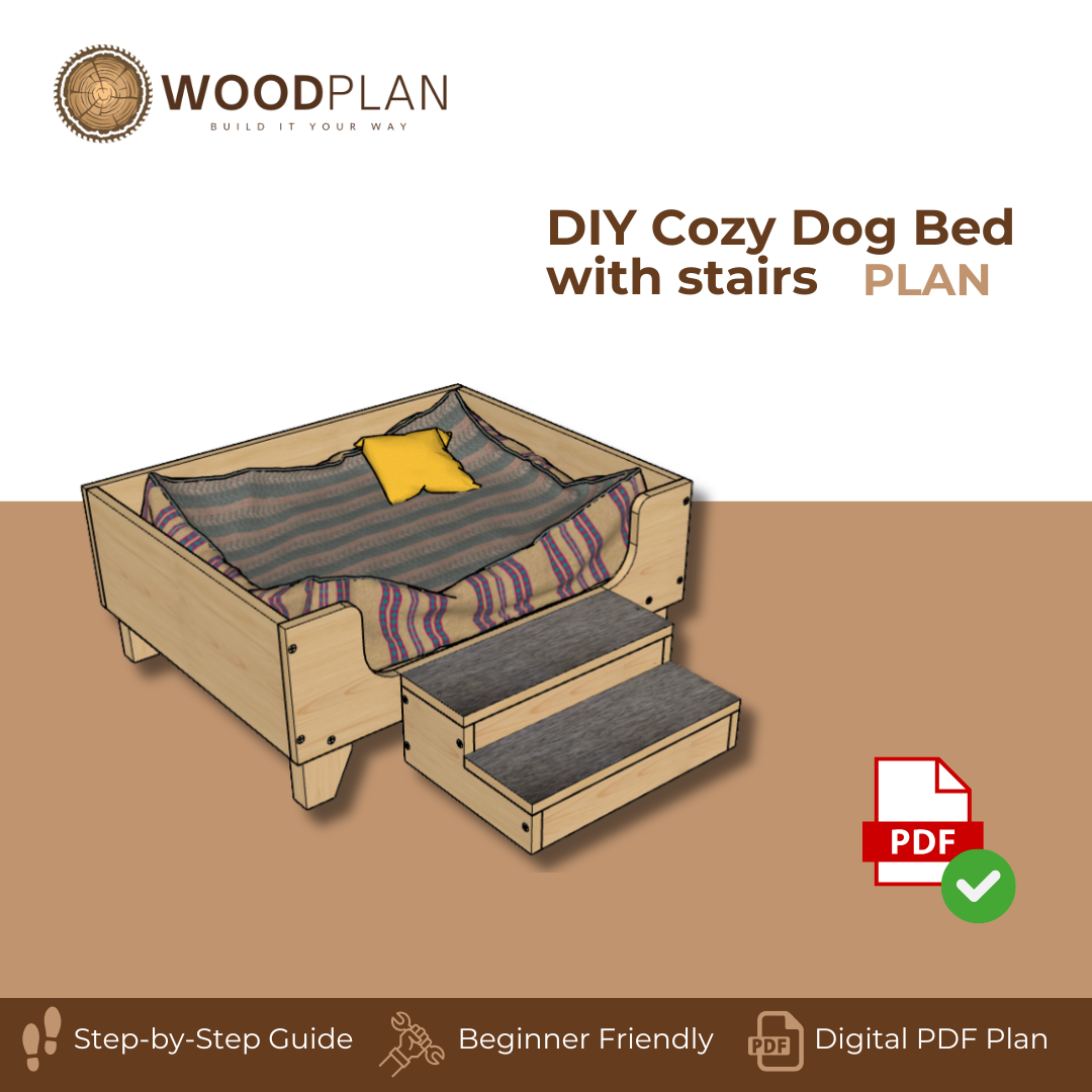 Cozy Dog Bed with Stairs: DIY Printable Woodworking Plan (PDF Download)