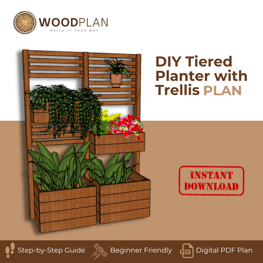 Tiered Planter Box with Trellis - Garden DIY Woodworking Plan -Outdoor Plant Stand - Digital Download