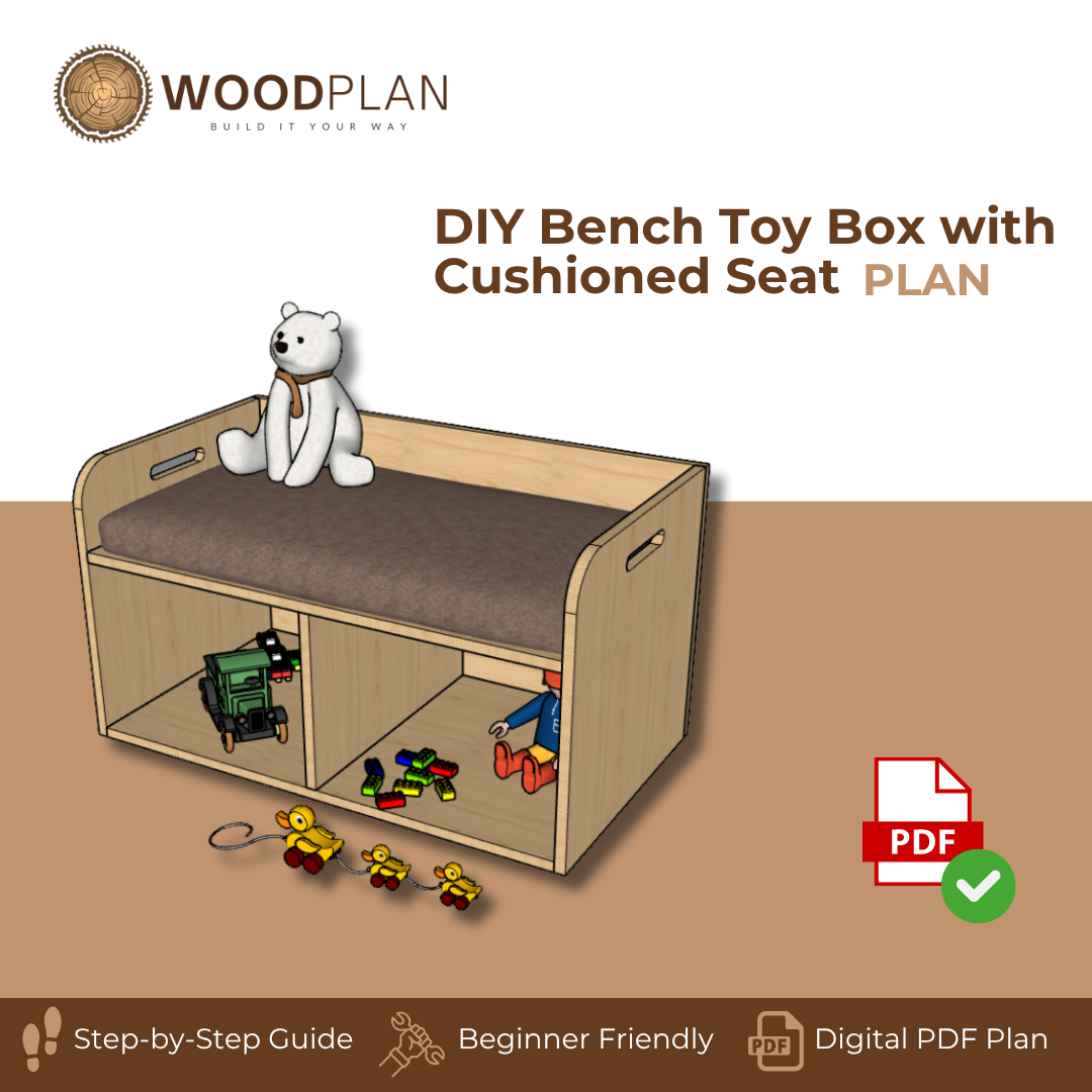 Bench Toy Box with Cushioned Seat: DIY Printable Woodworking Plan (PDF Download)