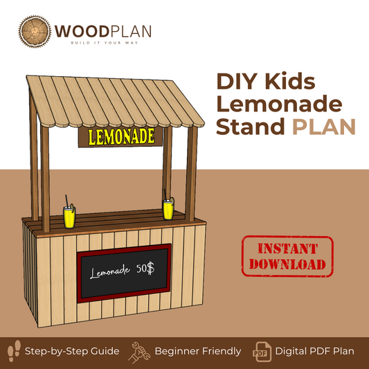Kids Lemonade Stand Plans PDF – DIY Outdoor Play Booth for Summer Fun – Beginner Woodworking Project – Digital Download