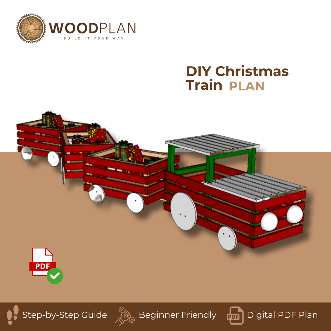 Wooden Christmas Train Plans PDF – Locomotive & 3 Gift Wagons