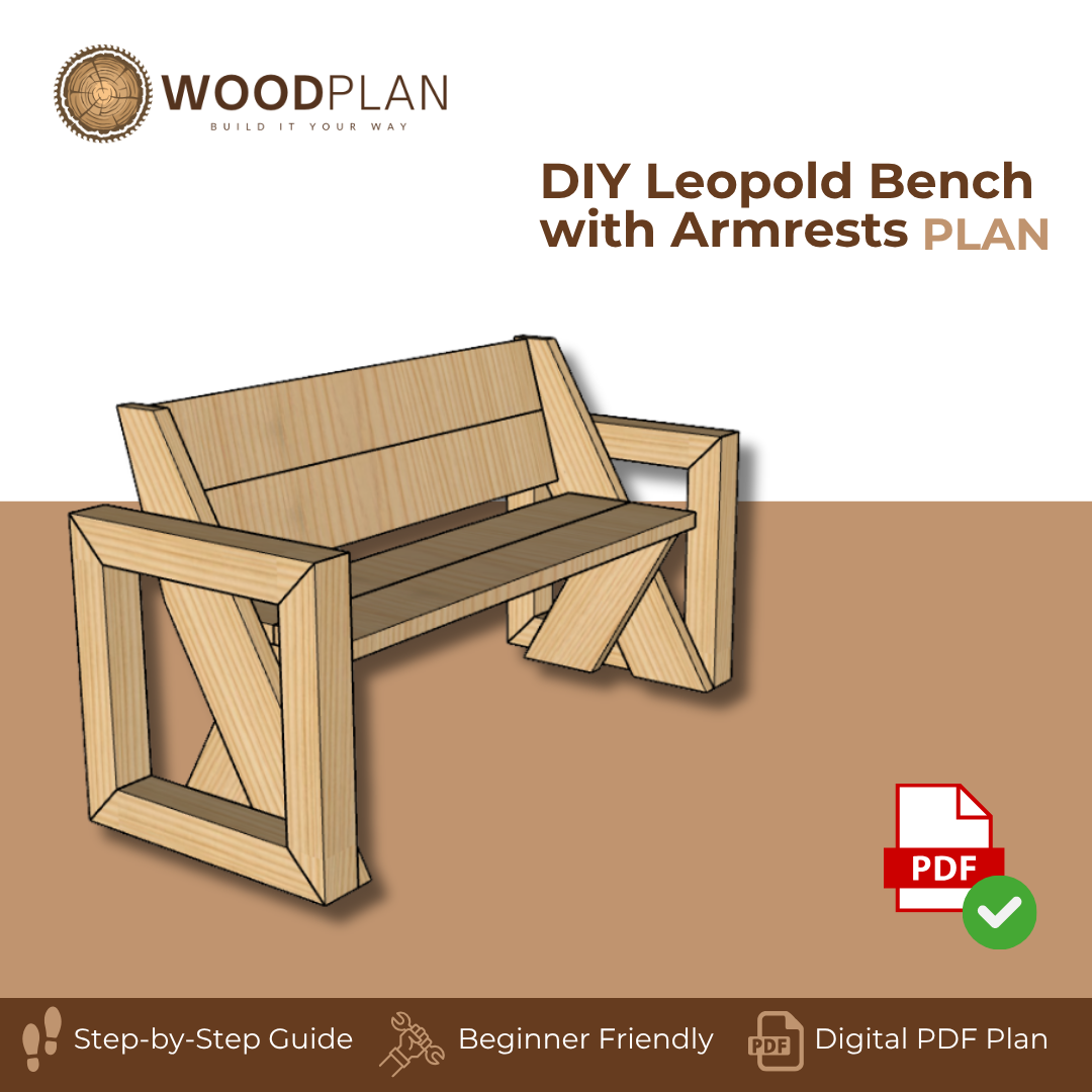 Leopold Bench with Armrests Plans PDF – DIY Outdoor Garden Bench