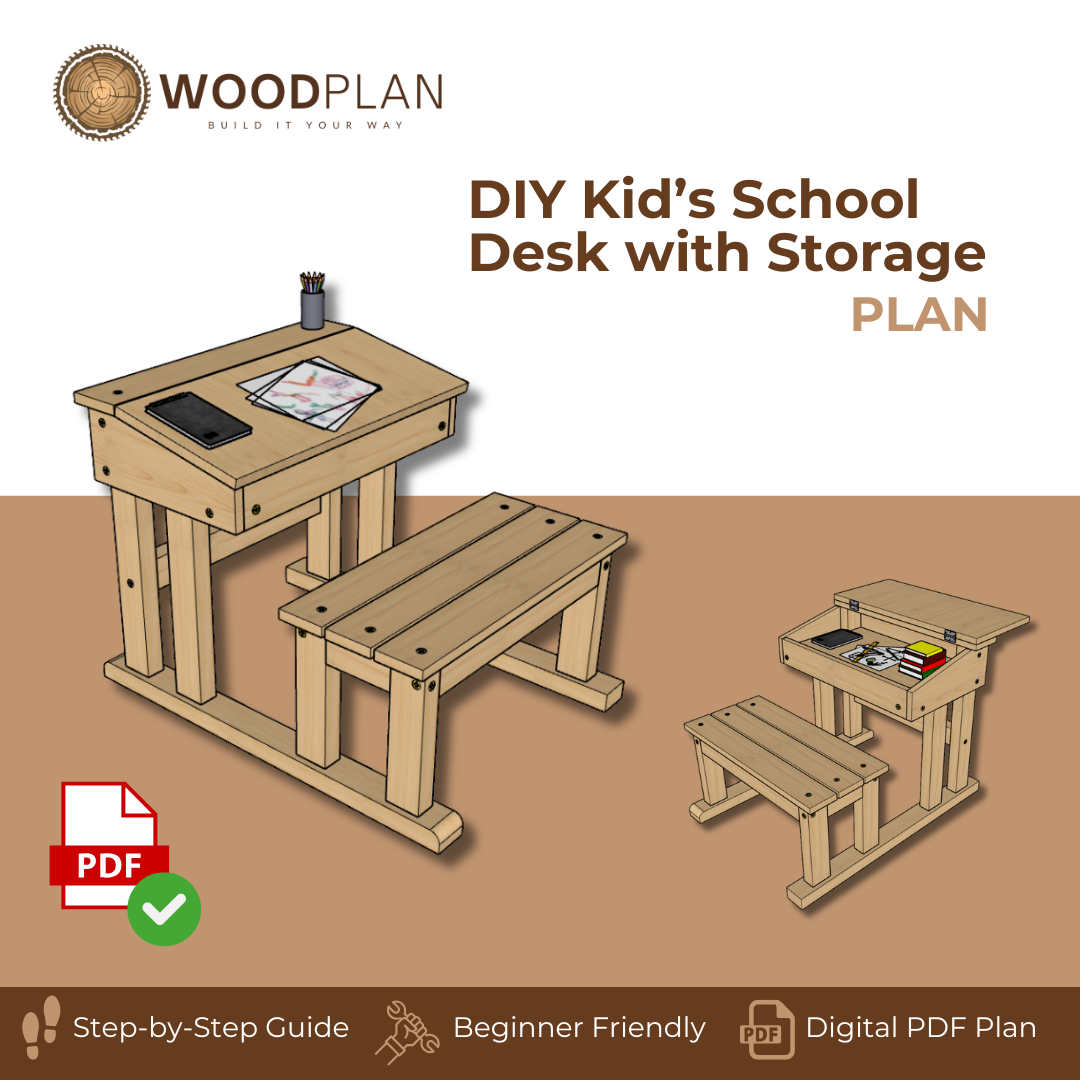 Kid’s School Desk with Storage : DIY Printable Woodworking Plan (PDF Download)