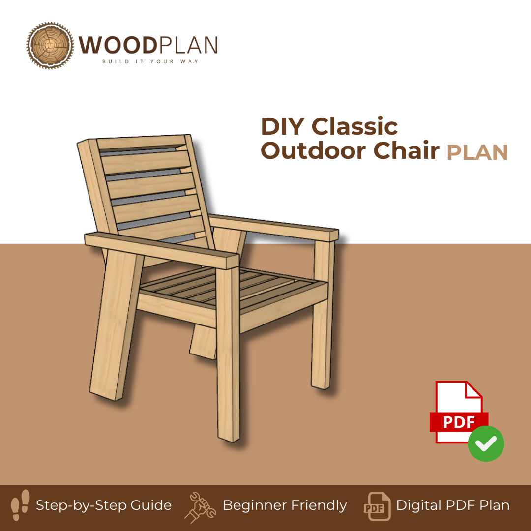 DIY Classic Outdoor Chair Plan | Slatted Wooden Armchair PDF | Beginner Woodworking Project
