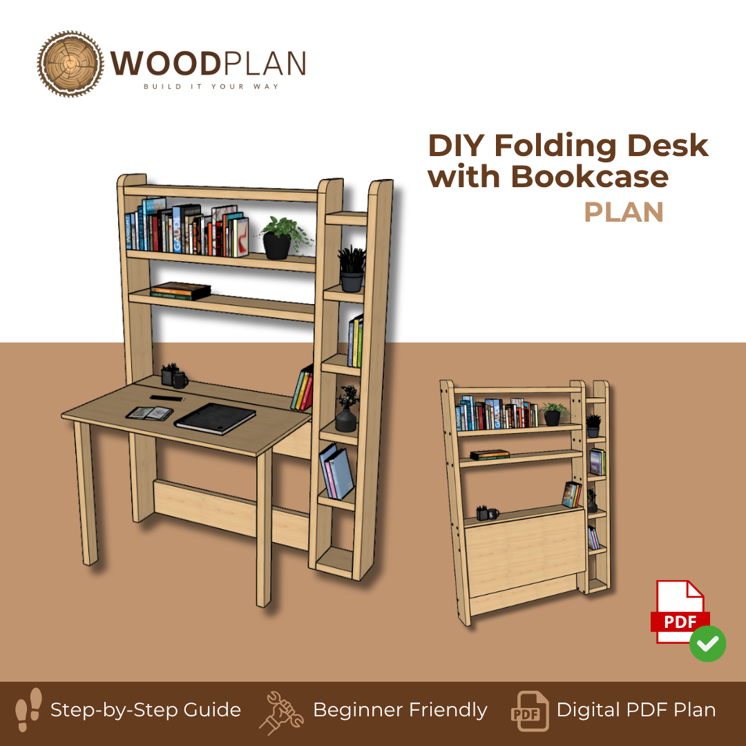 Folding Desk with Bookcase Plans PDF – DIY Space-Saving Desk