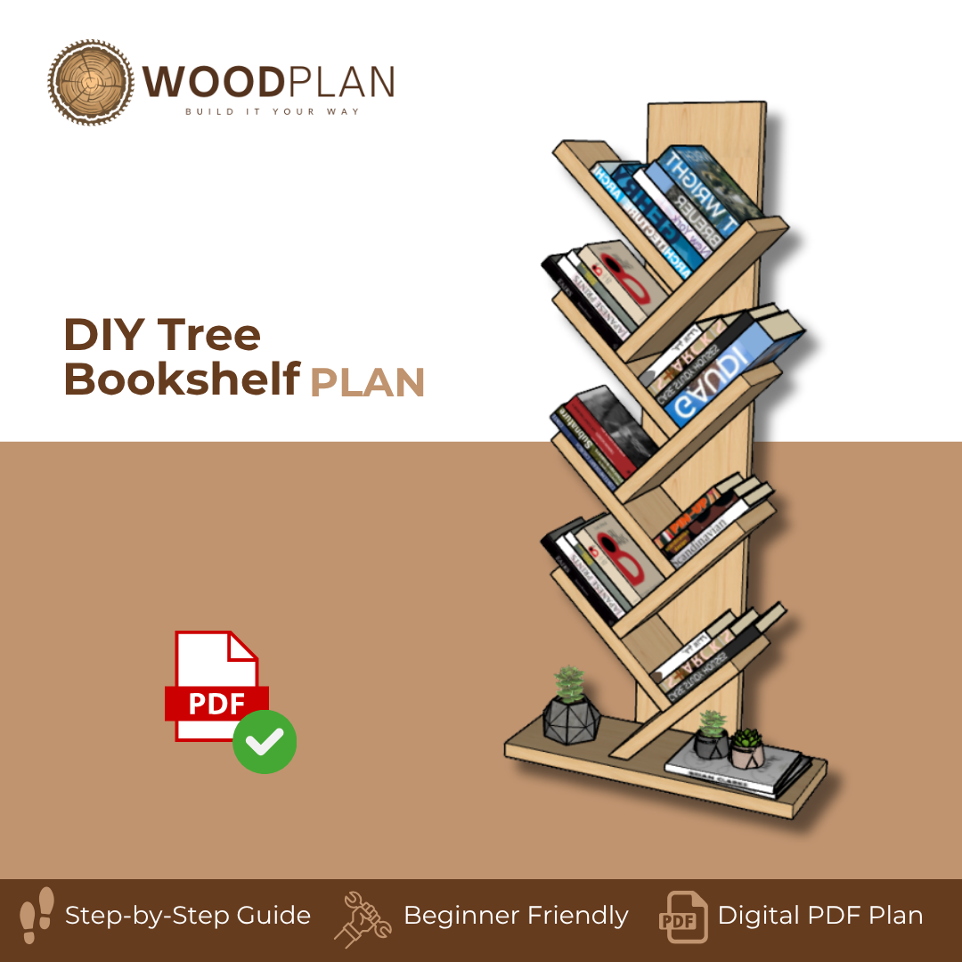 Tree Bookshelf Plans PDF – DIY Freestanding Branch Bookcase