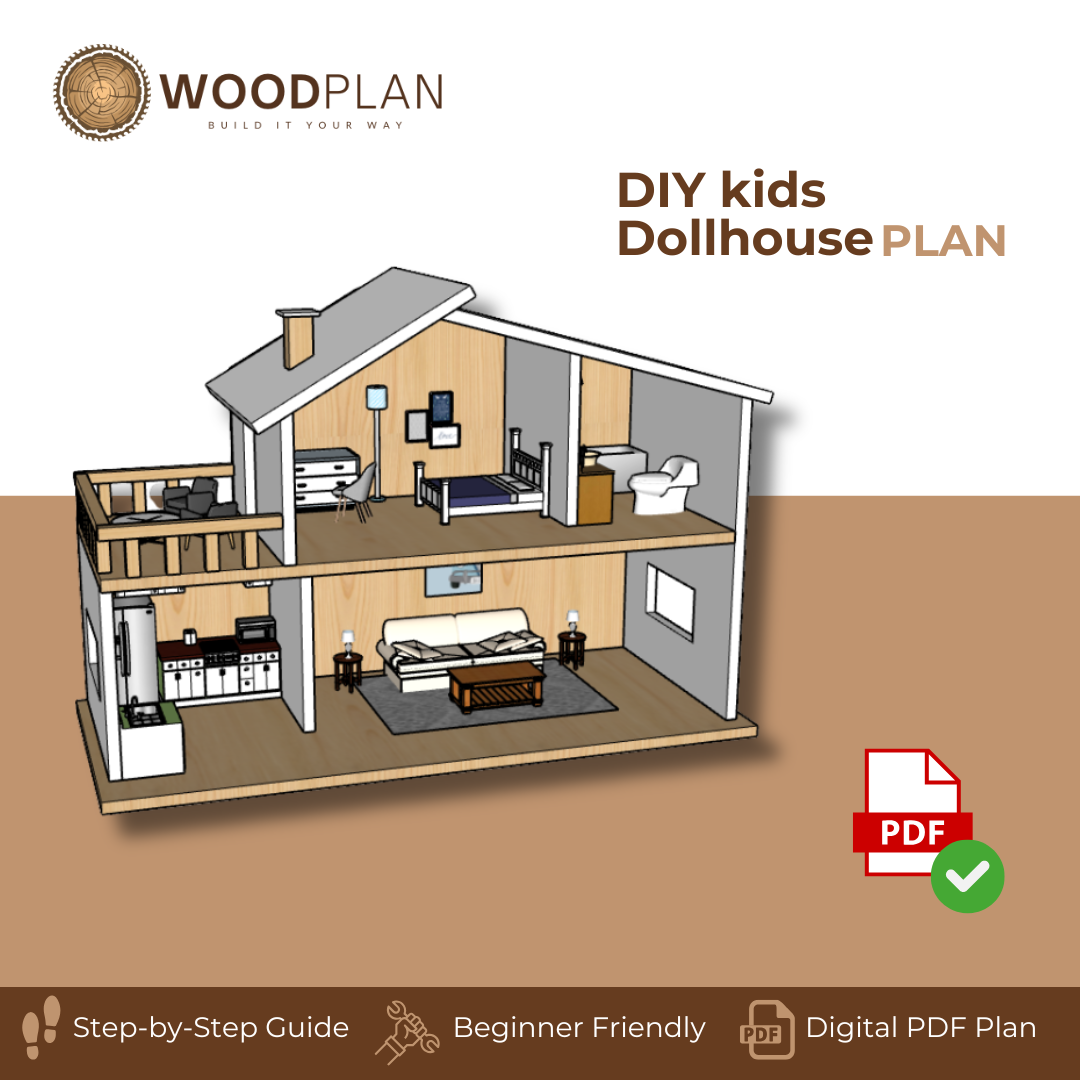 Dollhouse Plan PDF: Two-Story Modern Design with Balcony (Digital Woodworking PDF)