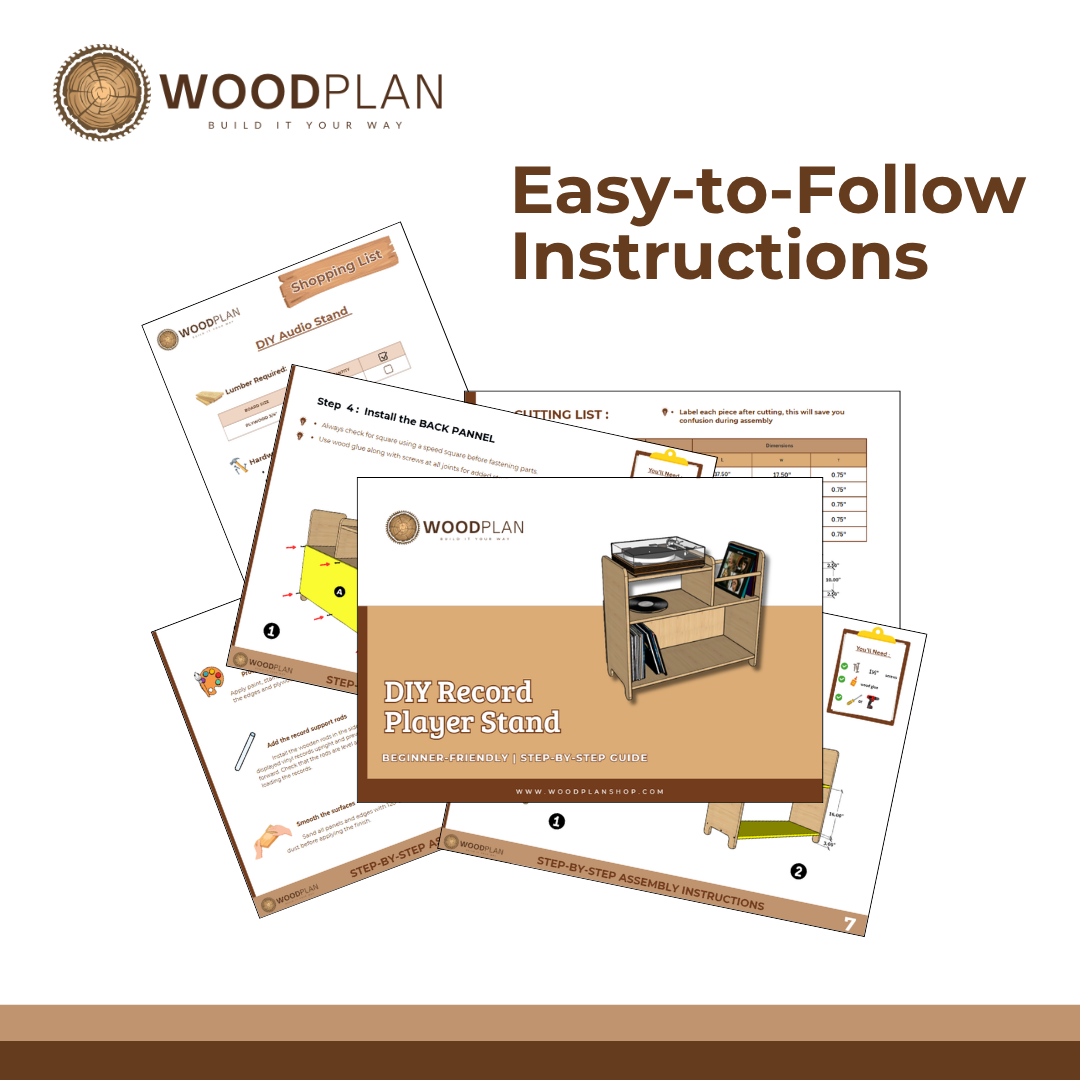 Vinyl Record Player Stand Woodworking Plans, DIY Audio stand PDF