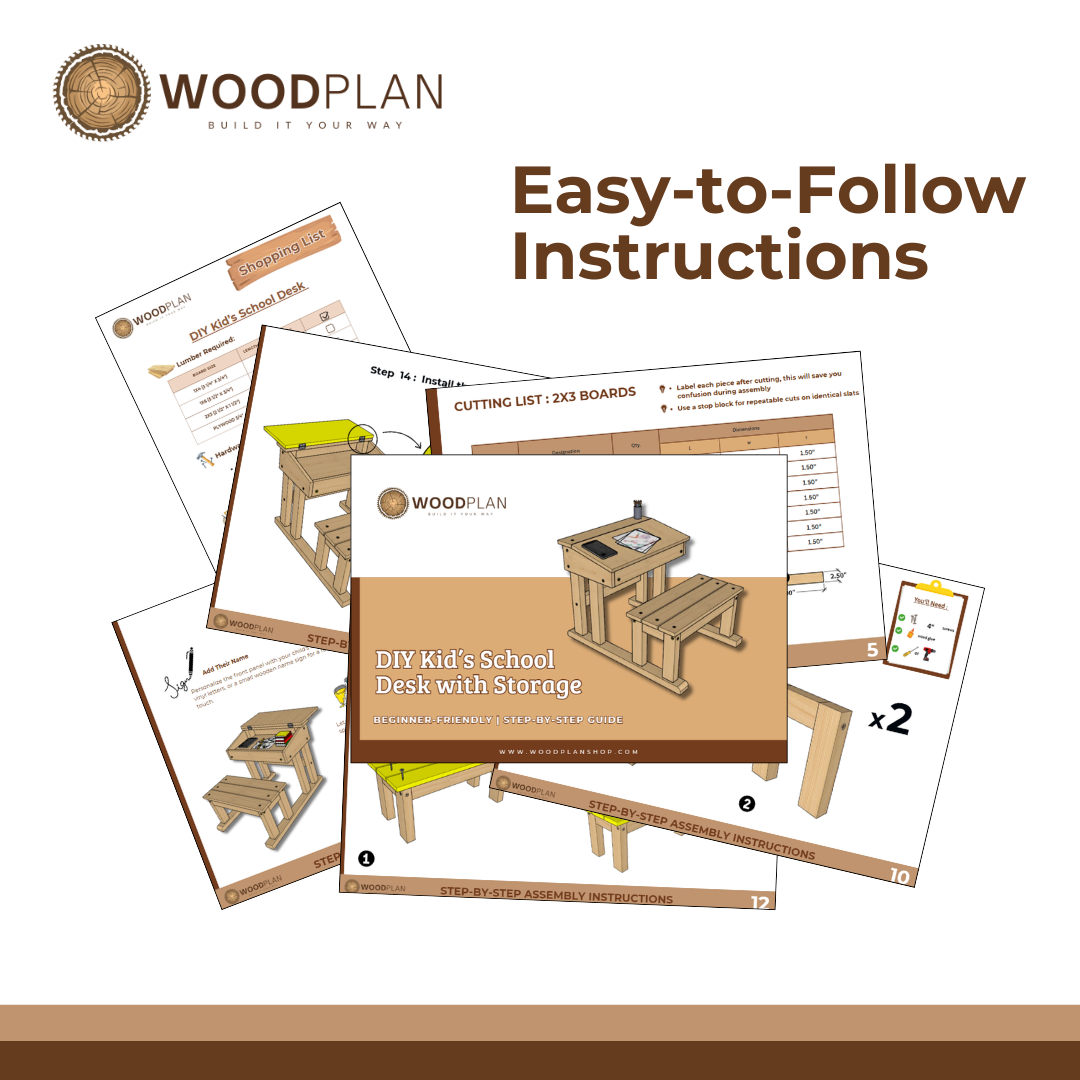 Kid’s School Desk with Storage : DIY Printable Woodworking Plan (PDF Download)