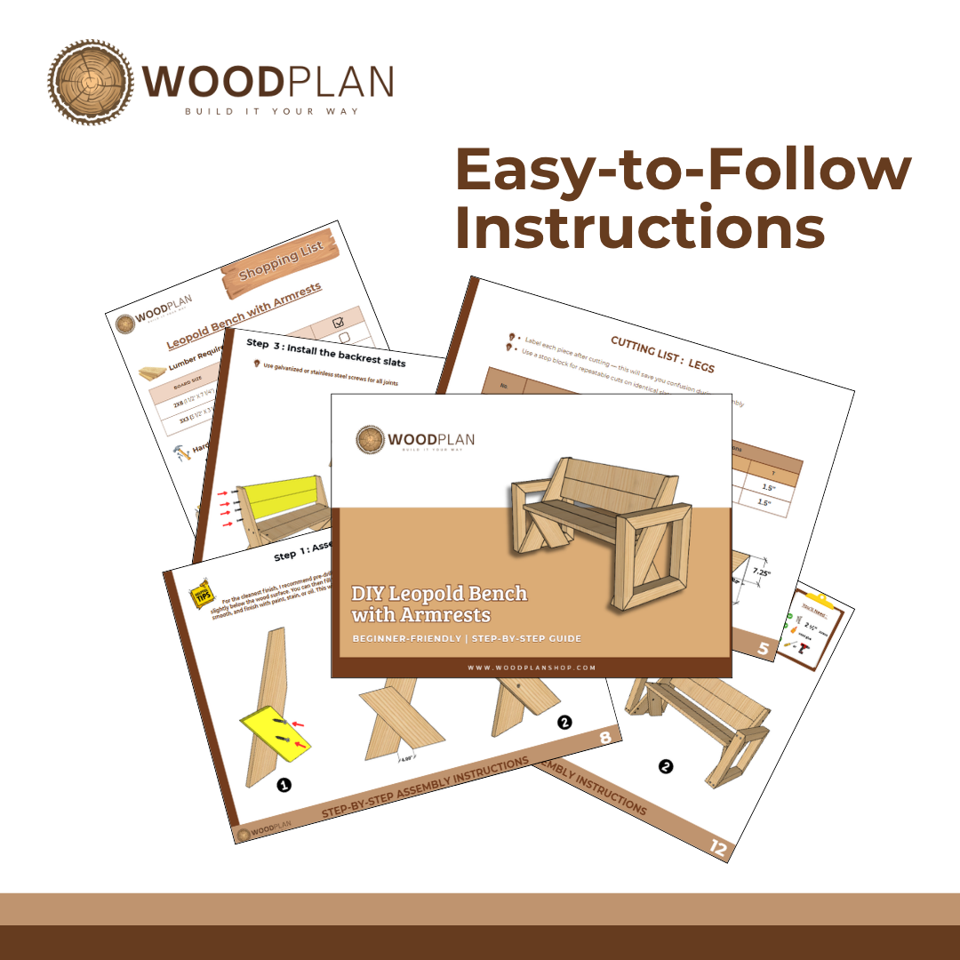 Leopold Bench with Armrests Plans PDF – DIY Outdoor Garden Bench