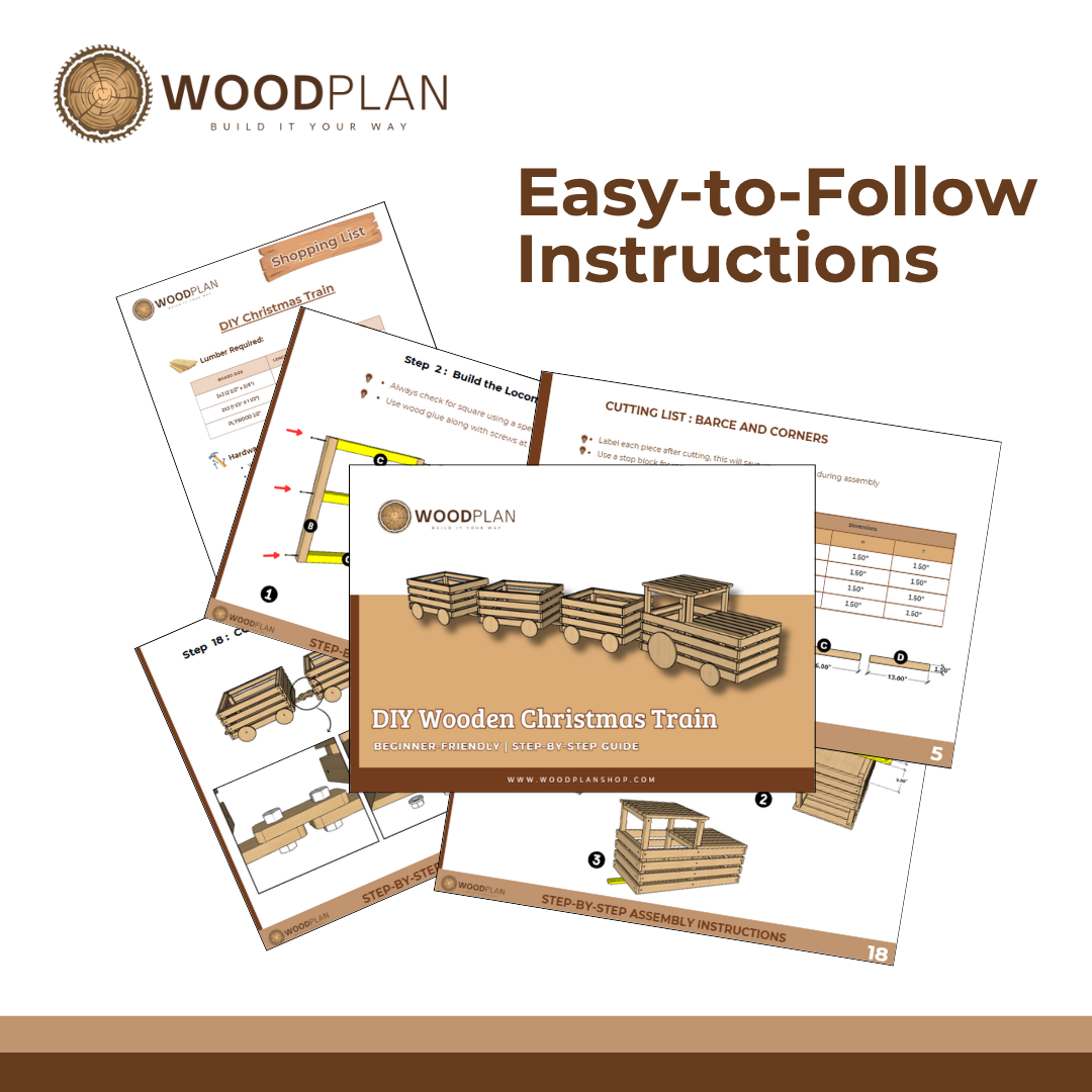 Wooden Christmas Train Plans PDF – Locomotive & 3 Gift Wagons