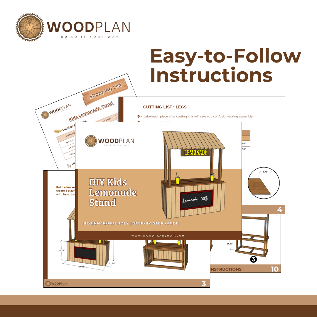 Kids Lemonade Stand Plans PDF – DIY Outdoor Play Booth for Summer Fun – Beginner Woodworking Project – Digital Download