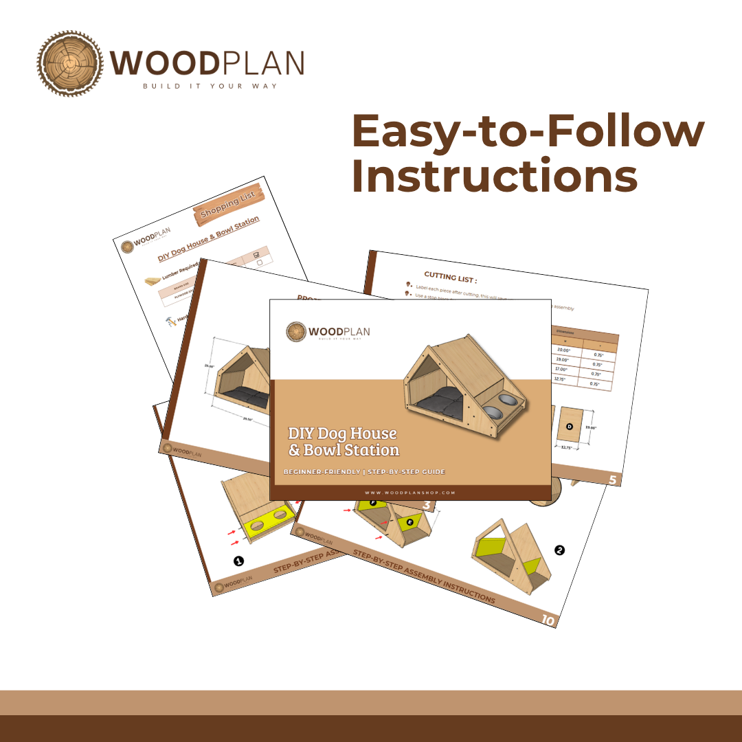 Indoor Dog House Plans PDF – DIY Wooden Dog Bed with Bowl Holders