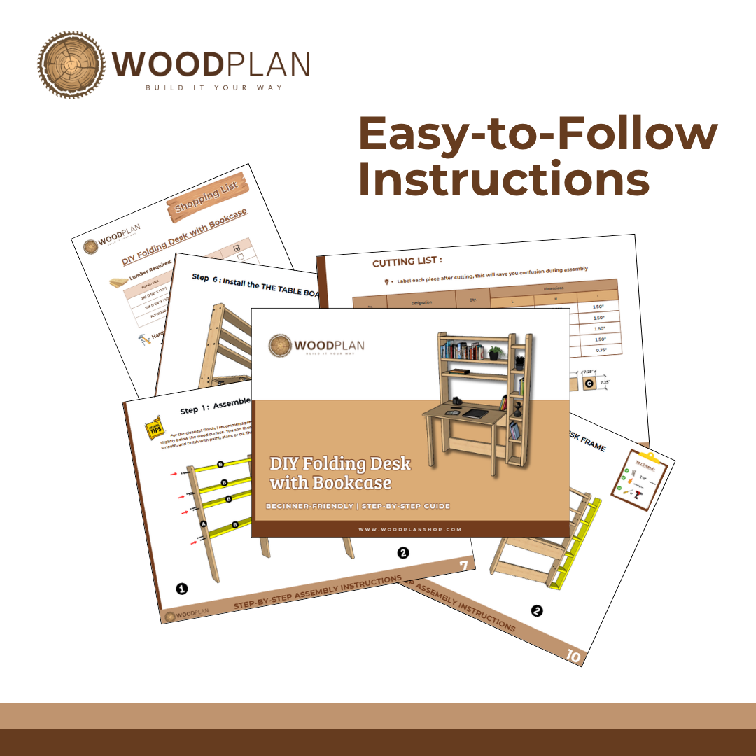 Folding Desk with Bookcase Plans PDF – DIY Space-Saving Desk