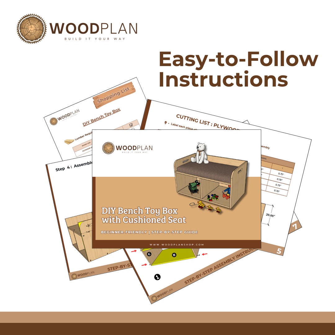 Bench Toy Box with Cushioned Seat: DIY Printable Woodworking Plan (PDF Download)