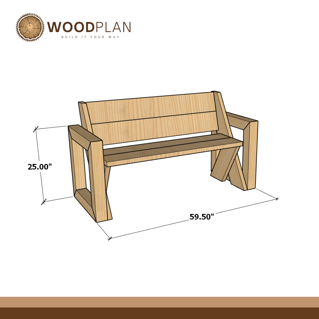 Leopold Bench with Armrests Plans PDF – DIY Outdoor Garden Bench