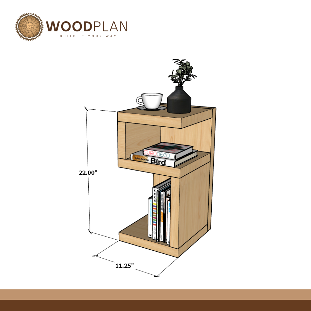 Narrow Side Table Plans PDF – DIY Chairside Table with Storage Cubby