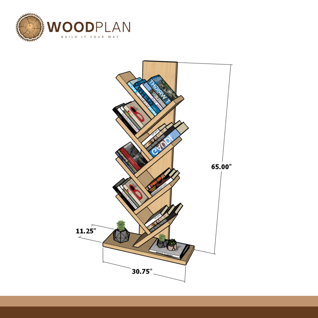 Tree Bookshelf Plans PDF – DIY Freestanding Branch Bookcase