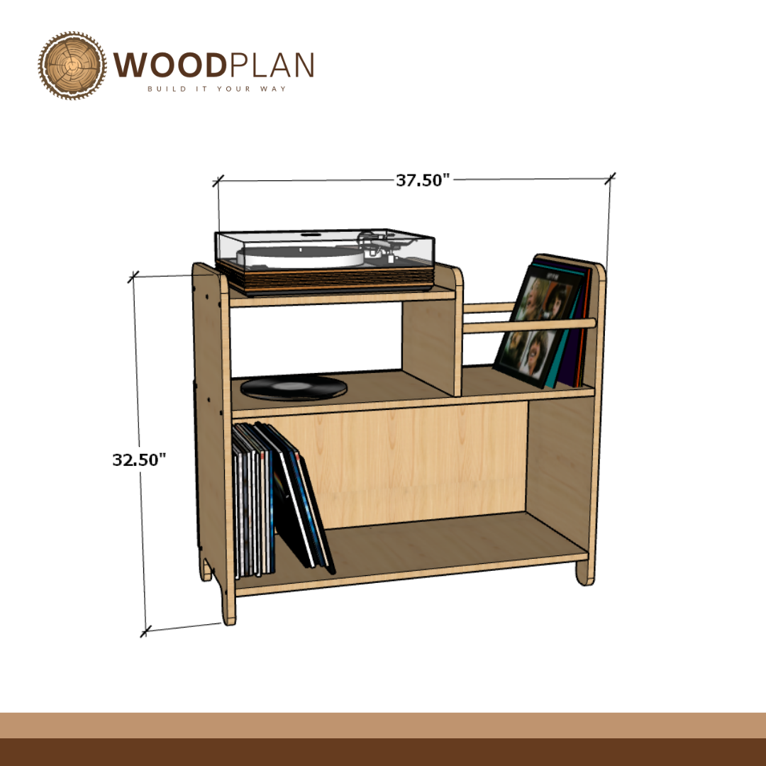 Vinyl Record Player Stand Woodworking Plans, DIY Audio stand PDF