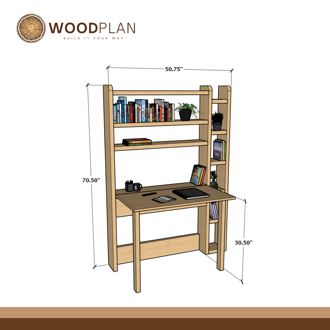 Folding Desk with Bookcase Plans PDF – DIY Space-Saving Desk