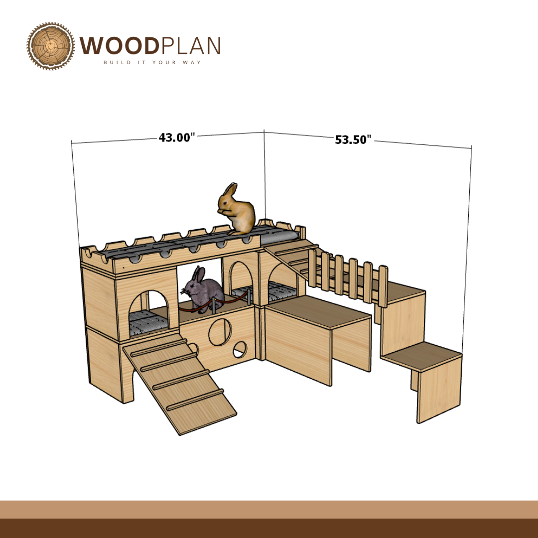 DIY Rabbit Castle and Playground Woodworking Plan | Bunny house PDF