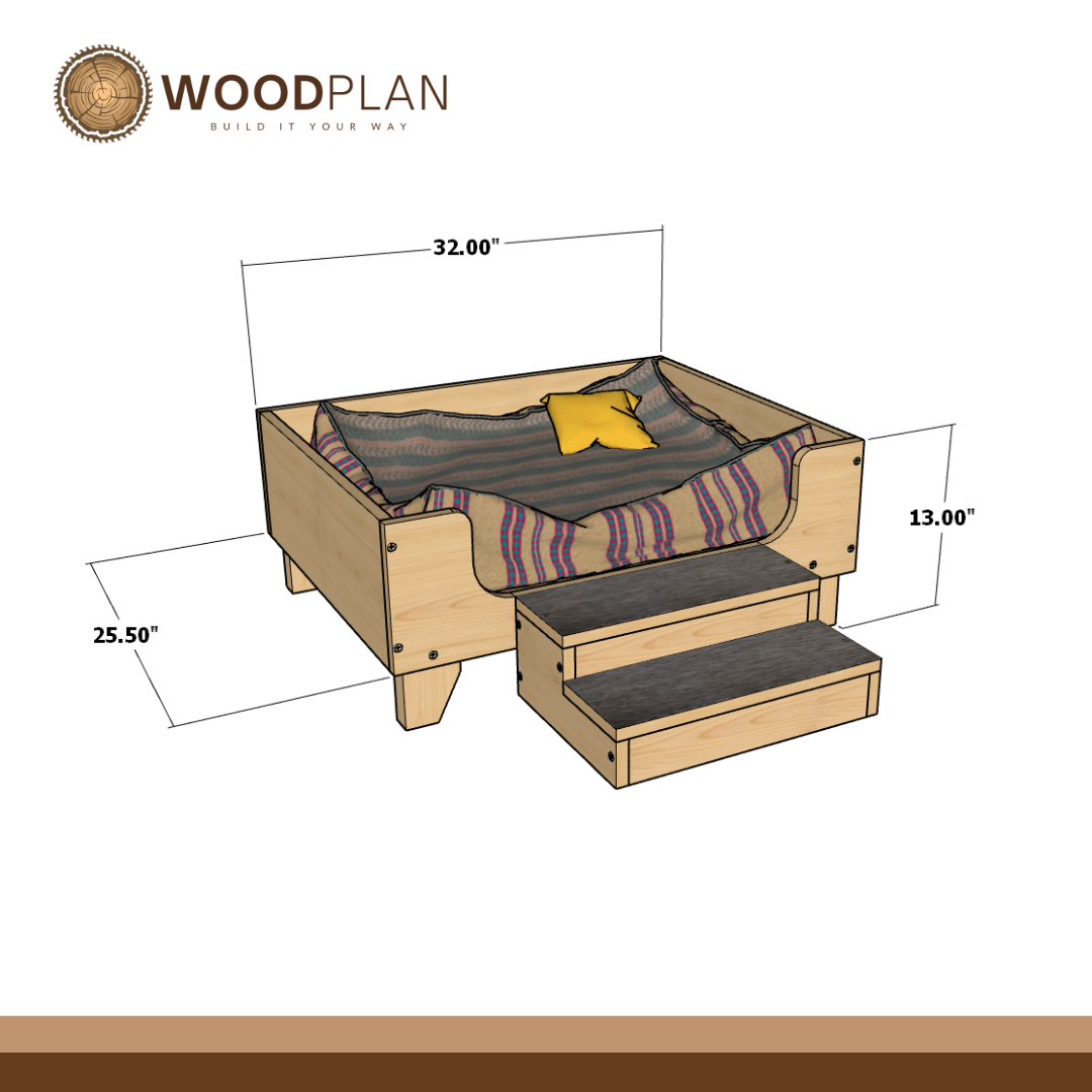 Cozy Dog Bed with Stairs: DIY Printable Woodworking Plan (PDF Download)