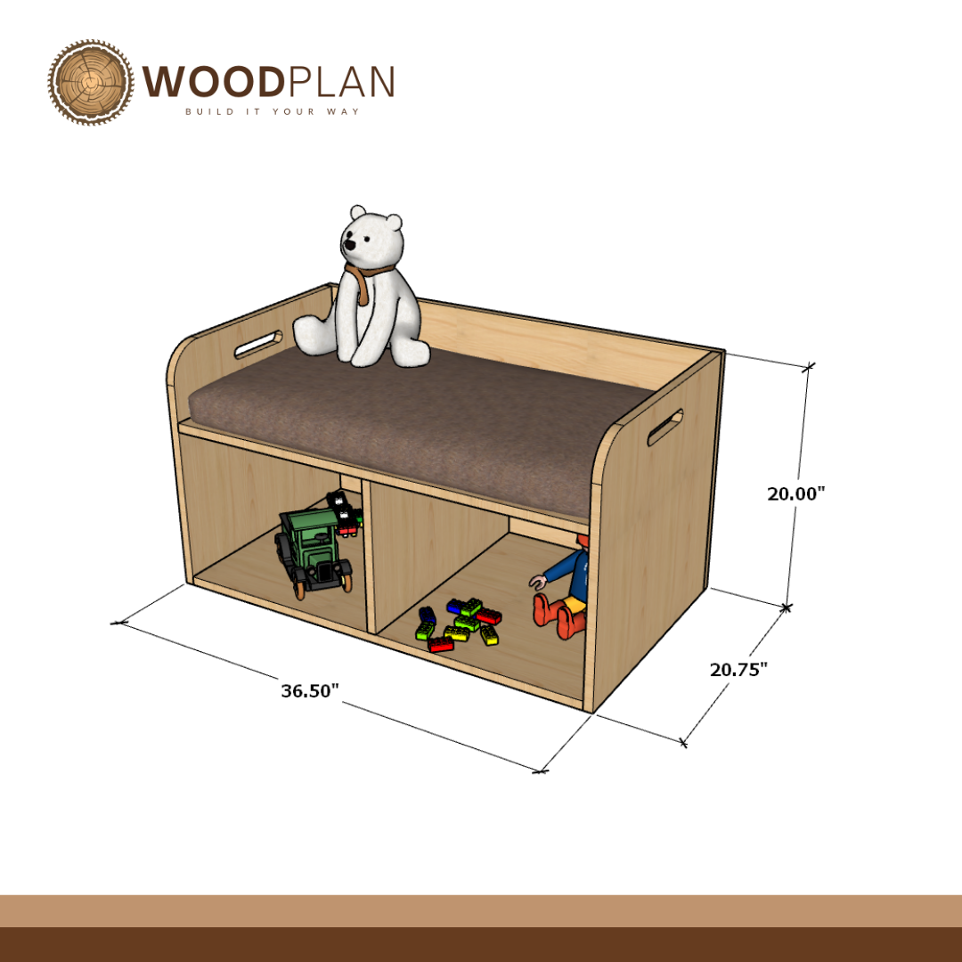 Bench Toy Box with Cushioned Seat: DIY Printable Woodworking Plan (PDF Download)