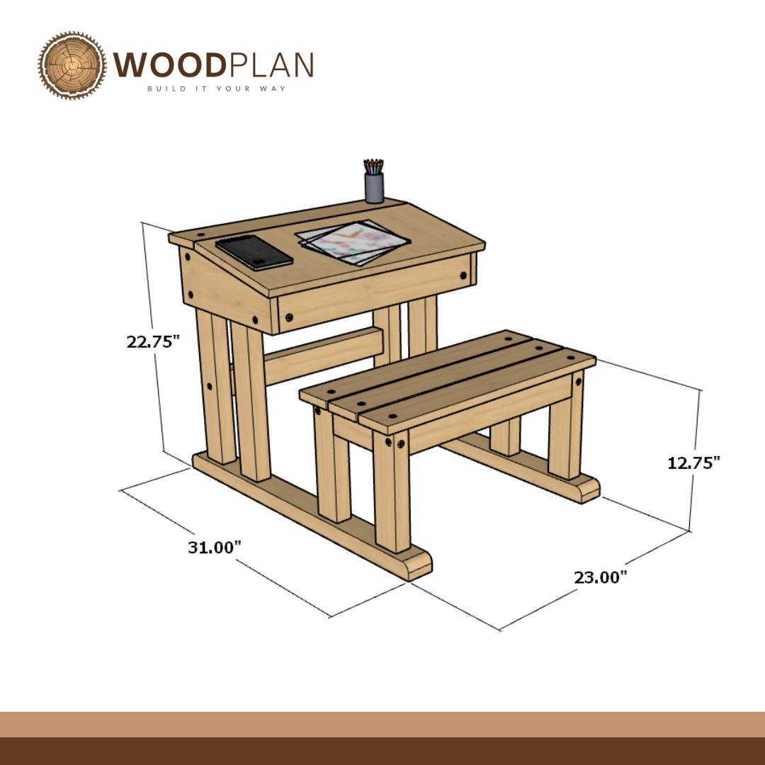 Kid’s School Desk with Storage : DIY Printable Woodworking Plan (PDF Download)
