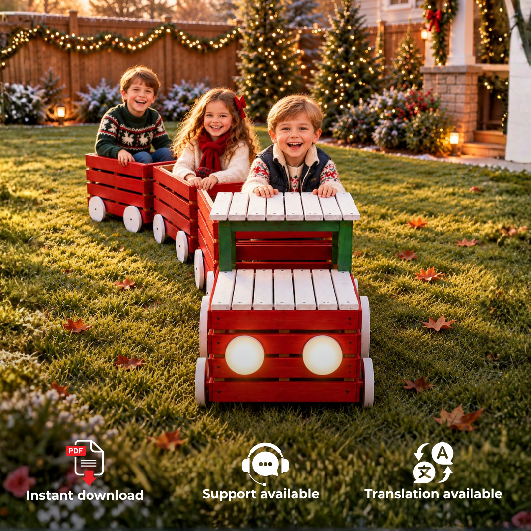 Wooden Christmas Train Plans PDF – Locomotive & 3 Gift Wagons